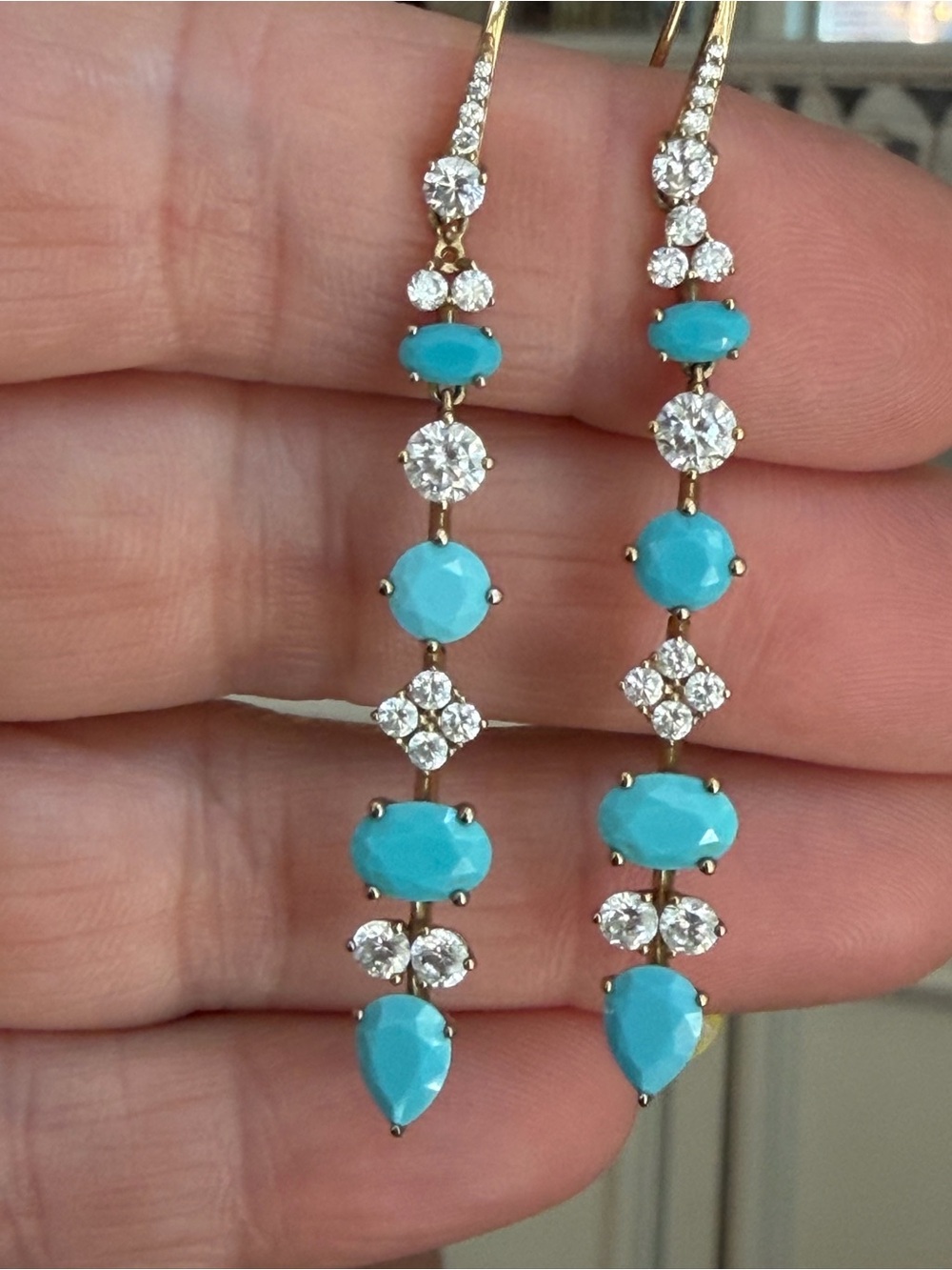 Nadri Turquoise and Clear Crystal Linear Drop Earrings